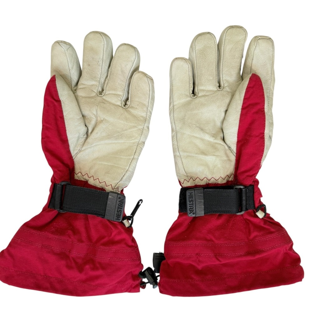 Hestra Army Leather Heli Ski Gloves Unisex Size 8 Red White Winter Snow Gorpcore - Picture 2 of 16